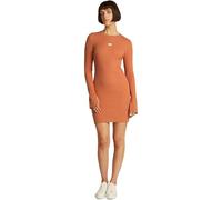 Calvin Klein Damen Kleid Woven Label Rib Short Dress Langarm, Orange (Aragon), S