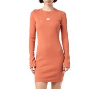 Calvin Klein Damen Kleid Woven Label Rib Short Dress Langarm, Orange (Aragon), XS