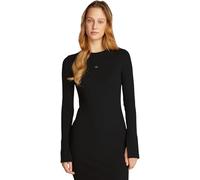 Calvin Klein Damen Kleid Woven Label Rib Short Dress Langarm, Schwarz (Ck Black), XS