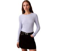 Calvin Klein Damen Langarmshirt Woven Label mit Rundhalsausschnitt, Blau (Casual Blue), M