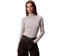 Shirttop CALVIN KLEIN JEANS "LS WOVEN LABEL TURTLENECK", Damen, Gr. XL (44), grau (history grau heather), Web, Obermaterial: 94% Baumwolle, 6% Elasthan, unifarben, regular fit normal, Rundhals, einges