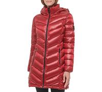 Calvin Klein Damen Long Chevron Puffer Jacket Daunenmantel, Gesteppte Perlglanz-Karminrot, XS