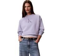 Sweatshirt CALVIN KLEIN JEANS "FRENCH TERRY MONOLOGO CREW", Damen, Gr. XXL, lila (cosmic sky), Sweatware, Obermaterial: 100% Baumwolle, unifarben, regular fit taillenbedeckt, Rundhals, eingesetzt Ripp
