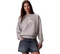 Sweatshirt CALVIN KLEIN JEANS "FRENCH TERRY MONOLOGO CREW", Damen, Gr. M, grau (heroic grau heather), Sweatware, Obermaterial: 100% Baumwolle, meliert, regular fit taillenbedeckt, Rundhals, eingesetzt