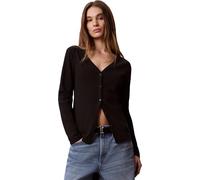 Calvin Klein Damen Ls Woven Label Baby Rib Button F Lv047g207g Andere Oberteile