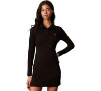 Minikleid CALVIN KLEIN JEANS "WOVEN LABEL TURTLENECK HENLEY", Damen, Gr. M, N-Gr, schwarz, Web, Obermaterial: 95% Baumwolle, 5% Elasthan, unifarben, regular fit mini, Rundhals, eingesetzt gerader Absc