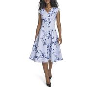 Calvin Klein Damen-Midikleid aus Scuba-Crêpe, Flügelärmel, V-Ausschnitt, Cham Multi, 40