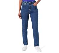 Straight-Jeans CALVIN KLEIN JEANS "HGH RS STRGHT CK ESS", Damen, Gr. 28, Länge 32, pacifico, Denim/Jeans, Obermaterial: 98% Baumwolle, 2% Elasthan, straight fit normal, Jeans Straight-Jeans, Mit Gürte