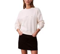 Calvin Klein Damen-Monogramm-Logo, Rundhalsausschnitt, Weiß Greige, XS