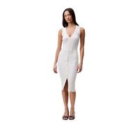Calvin Klein Damen-Polokleid aus Gerippter Baumwolle mit V-Ausschnitt, antik-weiß, X-Klein