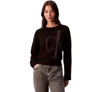 Strickpullover CALVIN KLEIN JEANS, Damen, Gr. L (42), schwarz, Strick, Obermaterial: 100% Baumwolle, unifarben, regular fit taillenbedeckt, Rundhals, eingesetzt Rippstrickbündchen, Pullover Strickpull