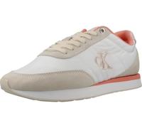 Sneaker CALVIN KLEIN JEANS "RETRO RUNNER ESS MIX MAT", Damen, Gr. 42, weiß, beige, rose, Leder, Textil, kontrastfarbene Details, Schuhe Sneaker, Schnürschuh, Runner-Sneaker, Freizeitschuh mit seitlich