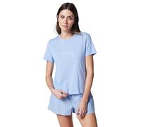 Calvin Klein Damen S/S Tee Short Set LV00QS7576 Set, Blau (Frozen Fjord W Trail Stripe), L, Blau (Frozen Fjord W Trail Stripe), L