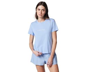 Calvin Klein Damen S/S Tee Short Set LV00QS7576 Set, Blau (Frozen Fjord W Trail Stripe), M, Blau (Frozen Fjord W Trail Stripe), M