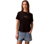 T-Shirt CALVIN KLEIN JEANS "CLASIC MONOLOGO TEE", Damen, Gr. XS (36), schwarz, Web, Obermaterial: 100% Baumwolle, unifarben, regular fit normal, Rundhals, eingesetzt abgesteppte Kante, Shirts T-Shirt,