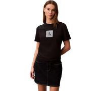 T-Shirt CALVIN KLEIN JEANS "CLASSIC FIT MONOGRAM TEE", Damen, Gr. S (38), schwarz, Web, Obermaterial: 100% Baumwolle, unifarben, regular fit normal, Rundhals, eingesetzt abgesteppte Kante, Shirts T-Sh