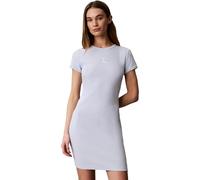 Minikleid CALVIN KLEIN JEANS "MONOLOGO BABY RIB MINI DRESS", Damen, Gr. M, N-Gr, weiß (plein air), Jersey, Obermaterial: 95% Baumwolle, 5% Elasthan, figurbetont mini, Rundhals, eingesetzt abgesteppte