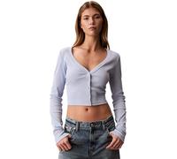 Calvin Klein Damen Strickjacke Cardigan Woven Label Rib mit Knopfleiste, Blau (Breezy Blue), XS