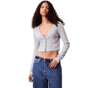 Calvin Klein Damen Strickjacke Cardigan Woven Label Rib mit Knopfleiste, Grau (Bc06 Grey Heather), L