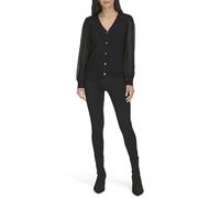 Calvin Klein Damen Strickjacke mit V-Ausschnitt, Knopfleiste vorne, Schwarz, Groß