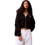 Kapuzensweatshirt CALVIN KLEIN JEANS "A- FRNCH TRRY BDG LG", Damen, Gr. XL (44), schwarz, Sweatware, Obermaterial: 100% Baumwolle, unifarben, feminin, regular fit normal, Rundhals, Langarm Rippbündche