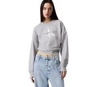 Sweatshirt CALVIN KLEIN JEANS "LS MONOLOGO FRENCH TERRY RLXD CR", Damen, Gr. XS (36), heroic grau heather, Web, Obermaterial: 100% Baumwolle, regular fit normal, Rundhals, angeschnitten,eingesetzt Rip