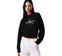 Sweatshirt CALVIN KLEIN JEANS "LS MNLG FRNCH TRRY R", Damen, Gr. XS (36), schwarz, Web, Obermaterial: 86% Baumwolle, 14% Polyester, unifarben, feminin, regular fit normal, Rundhals, Langarm angeschnit