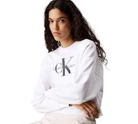 Calvin Klein Damen Sweatshirt Monologo French Terry mit Rundhalsausschnitt, Weiß (Brilliant White), XS