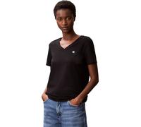 T-Shirt CALVIN KLEIN JEANS "Archive Jersey Vnk Tee EU", Damen, Gr. XS (36), schwarz, Single Jersey, Obermaterial: 100% Baumwolle, unifarben, feminin, regular fit normal, V-Ausschnitt, Kurzarm eingeset