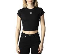 Calvin Klein Damen T-Shirt Kurzarm Ck Rib Baby Tee Cropped, Schwarz (Ck Black), XS