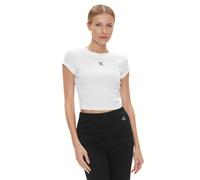 Calvin Klein Damen T-Shirt Kurzarm Ck Rib Baby Tee Cropped, Weiß (Bright White), XL