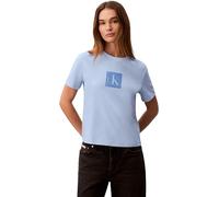 Calvin Klein Damen T-Shirt Kurzarm Classic Fit Monogram mit Rundhalsausschnitt, Blau (Breezy Blue), S