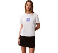 Calvin Klein Damen T-Shirt Kurzarm Classic Fit Monogram mit Rundhalsausschnitt, Weiß (Bright White), S