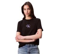 Kurzarmshirt CALVIN KLEIN JEANS "SS 20s CLASSIC LOGO TEE", Damen, Gr. XS (36), schwarz, Single Jersey, Obermaterial: 100% Baumwolle, unifarben, Feminin, regular fit, Rundhals, Shirts, Mit Rundhalsauss