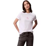 Calvin Klein Damen T-Shirt Kurzarm Classic Logo Tee aus Baumwolle, Weiß (Brilliant White), L