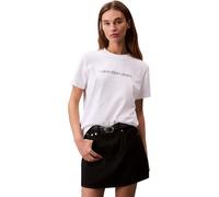 Calvin Klein Damen T-Shirt Kurzarm Core Logo Slim Fit Tee Rundhalsausschnitt, Weiß (Brilliant White), L