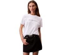 T-Shirt CALVIN KLEIN JEANS "A- INST. LOGO CLASSIC TEE SS", Damen, Gr. XL (44), weiß (brilliant weiß), Jersey, Obermaterial: 100% Baumwolle, unifarben, klassisch hüftlang, Rundhals, Shirts T-Shirt, mit