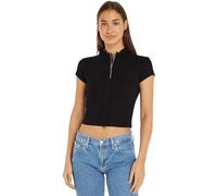 Calvin Klein Damen T-Shirt Kurzarm Halber Reißverschluss, Schwarz (Ck Black), XS