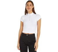 Calvin Klein Damen T-Shirt Kurzarm Halber Reißverschluss, Weiß (Bright White), XL