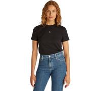 Calvin Klein Damen T-Shirt Kurzarm Woven Label Regular Tee aus Baumwolle, Schwarz (Ck Black), XS