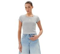 Calvin Klein Damen T-Shirt Kurzarm Woven Label Rib Baby Tee mit Rundhalsausschnitt