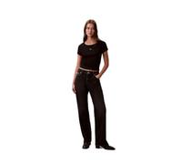 Calvin Klein Damen T-Shirt Kurzarm Woven Label Rib Baby Tee mit Rundhalsausschnitt, Schwarz (Black), M