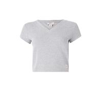 Calvin Klein Damen T-Shirt Kurzarm Woven Label Rib Tee mit V-Ausschnitt, Grau (Bc06 Grey Heather), XS