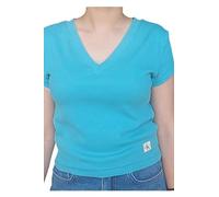 Calvin Klein Damen T-Shirt Kurzarm Woven Label Rib Tee mit V-Ausschnitt, Türkis (Tuscan Teal), XL
