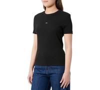Calvin Klein Damen T-Shirt Kurzarm Woven Label Rib Tee Slim Fit, Schwarz (Ck Black), XS