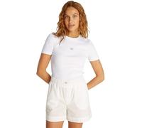 Calvin Klein Damen T-Shirt Kurzarm Woven Label Rib Tee Slim Fit, Weiß (Brilliant White), L