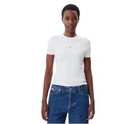 Calvin Klein Damen T-Shirt Kurzarm Woven Label Rib Tee Slim Fit, Weiß (Brilliant White), M