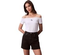 Blusentop CALVIN KLEIN JEANS "MNGRM OFF SHLDR STRT", Damen, Gr. XXS (34), weiß (brilliant weiß), Web, Obermaterial: 95% Baumwolle, 5% Elasthan, unifarben, feminin, körpernah normal, tiefer Rundhals, K