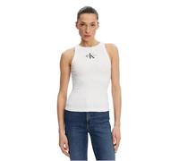 Calvin Klein Damen Tank Top Monologo Rib Skinny Fit, Weiß (Brilliant White), XXS