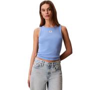 Calvin Klein Damen Tank Top Woven Label Cotton Rib mit Logo, Blau (Blue Descent), L